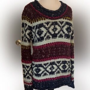 Free People Silver Reed Fair Isle Chunky Knit Sweater Size medium M